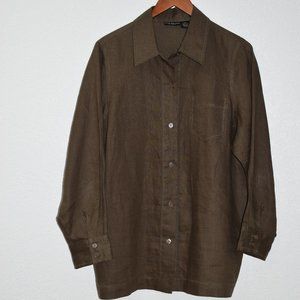 Sarah Spencer Top Blouse button down Shirt Olive Linen Long Sleeves Collar sz 2X